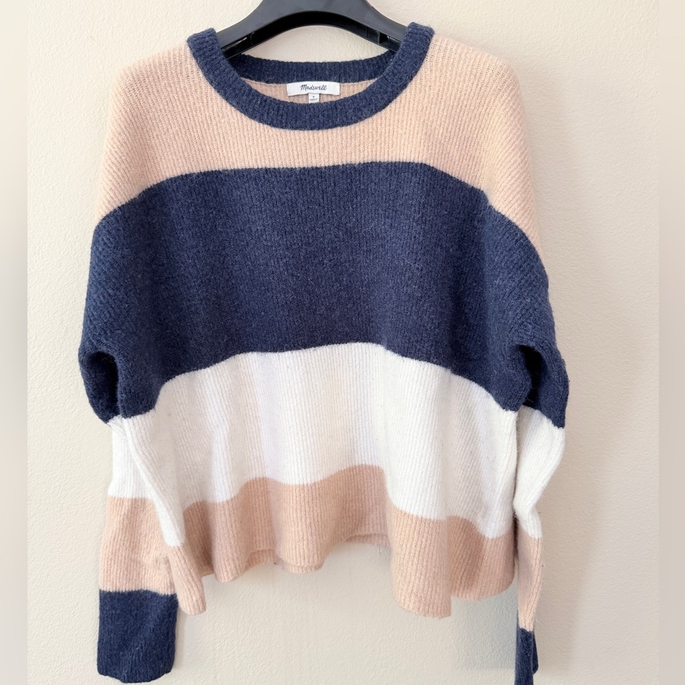 Madewell Navy and Tan Striped Sweater